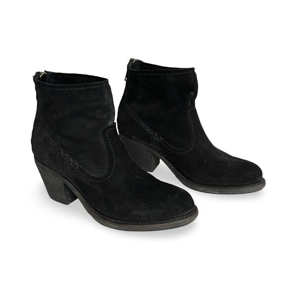 Frye Leslie Black Suede Artisan Western Boots Womens Size 7.5 Zip Back - Picture 2 of 8